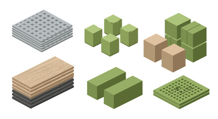 Fototapeta premium Collection of various 3D rectangular blocks and layered materials.