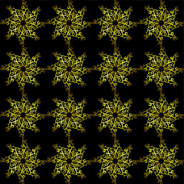 Seamless lace pattern in yellow on a black background