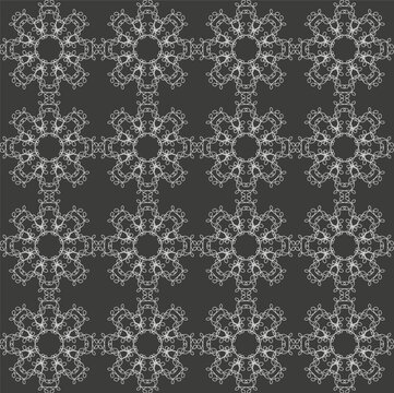 Seamless monochrome lace pattern on a gray background