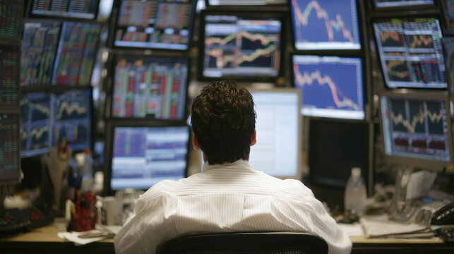 Stock broker analyzing financial markets and investment opportunities