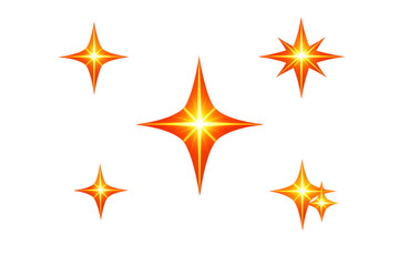 Obraz premium Star sparkle set featuring glowing orange and yellow light effects. Shining starburst elements on transparent background