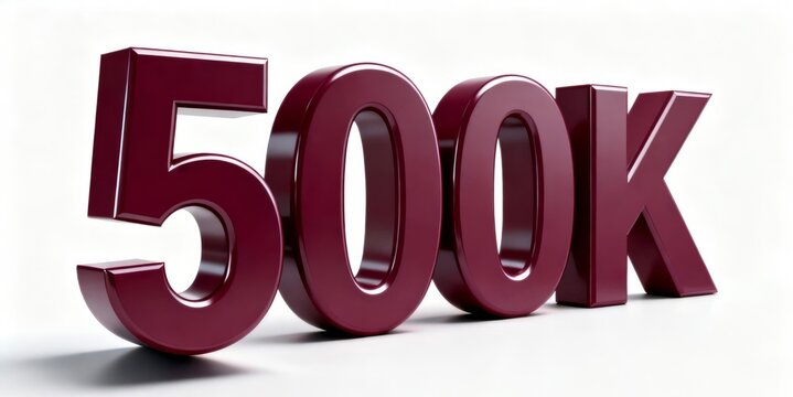 Glossy maroon 3d text 500k on white background