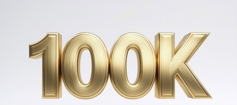 Golden 3D 100K text symbol for milestone celebration
