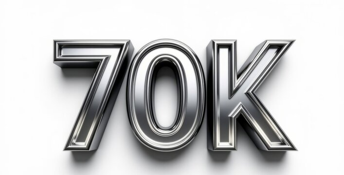 shiny metallic 70k text in 3d style on white background