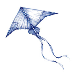 Vintage sketch of a paper kite in blue ink design for India Day  