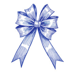 Blue vintage ribbon bow sketched with ink for India's Day  