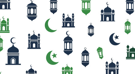 Islamic Mosque Lantern Crescent Moon Symbols.