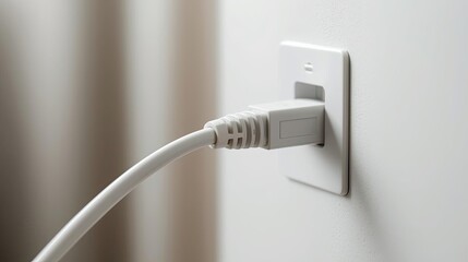 Boutique Hotel Internet Setup Close-Up of Internet Cable Plugged Into Wall Panel in Hotel Room