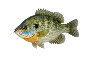 Fototapeta premium Bluegill sunfish (lepomis macrochirus) on a transparent background, displaying its vivid colors and fin patterns