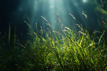 Meadow grass with sun rays 