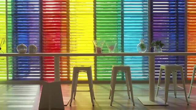 A Bright Rainbow Display of Colored Paper Rolls in a Modern Craft Studio