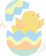 Whimsical cartoon chick joyfully cracking out of a beautifully decorated pastel Easter egg, heralding the promise of new life and vibrant beginnings