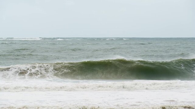 Big Atlantic Ocean Waves Crushing during Storm. Carcavelos, Portugal. Slow Motion