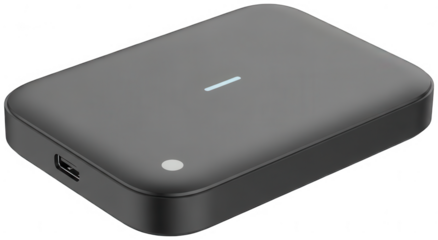 Modern black portable power bank with usb port and indicator light