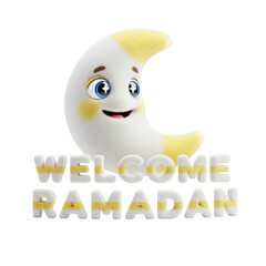 Fototapeta premium Cheerful crescent moon welcoming ramadan
