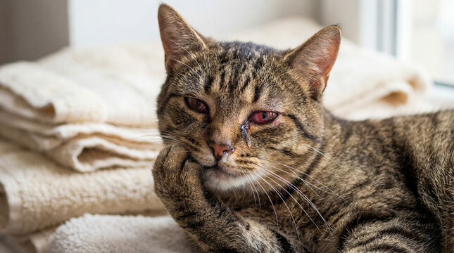 Sick Cat with Eye Infection and Nasal Discharge Symptoms