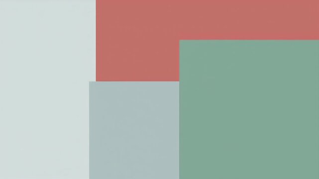 Abstract Geometric Composition with Pale Blue Left Field and Overlapping Red and Green Rectangles in Minimal Design