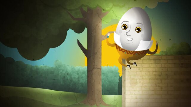 humpty dumpty falling from the wall and breaking apart
