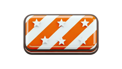 3D Render of a Rectangular Candy with Orange and White Stripes and Stars