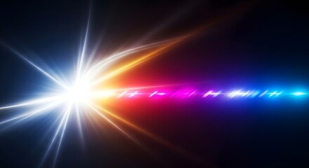 Obraz premium Abstract image features a central bright light bursting outward with colorful lens flares