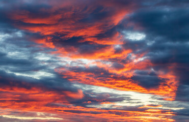 Fototapeta premium Vibrant orange and blue clouds at dramatic sunset