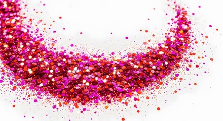 Close-up of vibrant glitter in a semi-circle shape on white background