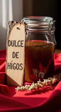Traditional Andean Dulce de Higos in Glass Jar with Syrup and Sanjuanero Fabric