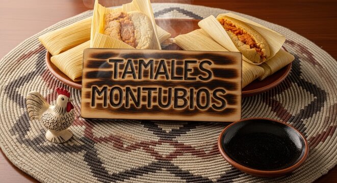 Authentic Ecuadorian Tamales Montubios on Barro Bru&ntilde;ido Plate with Otavalo Pano Mat and Tagua Carving