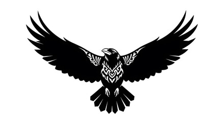 Obraz premium Bold black raven with intricate wing and chest patterns, displayed on a clean white background