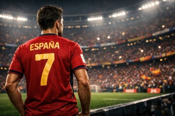 Fototapeta premium Spain Male Football Player Standing Before Match Start
