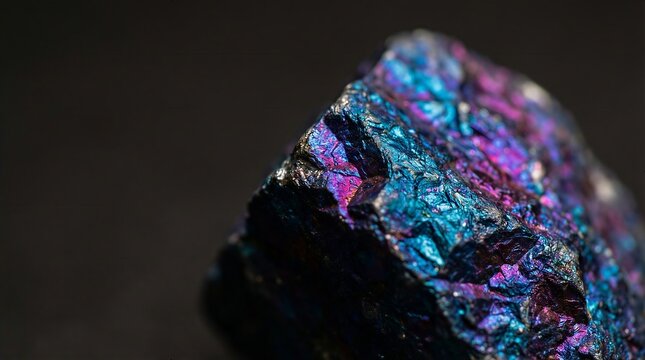 Iridescent Bornite Mineral Specimen Macro On Dark Background