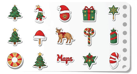 Fototapeta premium Collection of Christmas Themed Stickers and Festive Holiday Icons