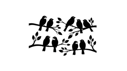 Black birds sitting on branches isolated on a transparent background 11
