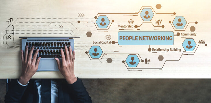 Capture the essence of professional networking with a creative visual of hands typing on a laptop. Relationships, community, and mentorship are highlighted in a contemporary setting. Tessel