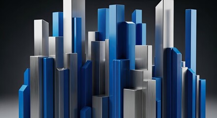 Obraz premium 3D Abstract Sculpture of Blue and Silver Geometric Bars