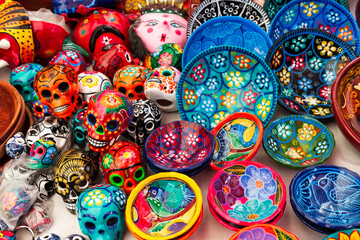 North America, Mexico, Nayarit, Bahia de Banderas,Sayulita. Mercado del Pueblo. Public market tourist pottery and trinkets for sale.