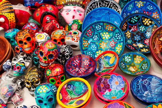North America, Mexico, Nayarit, Bahia de Banderas,Sayulita. Mercado del Pueblo. Public market tourist pottery and trinkets for sale.
