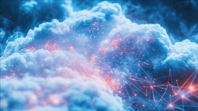 A stunning of a cloud glowing with bright lights and fiery hues.