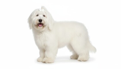 Fototapeta premium Portrait of a Cute Small White Fluffy Dog in Studio