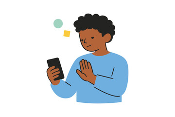 Young african male teen using smartphone with excited expression