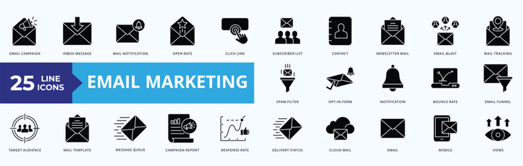  email marketing Icon Set Illustration Vector Glyph Style