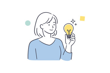 Asian young female holding light bulb symbolizing creativity and ideas