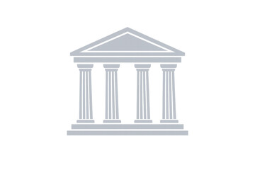 Abstract icon of a classic building facade with four columns, symbolizing concepts like structure, legality, and stability