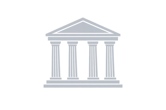 Abstract icon of a classic building facade with four columns, symbolizing concepts like structure, legality, and stability