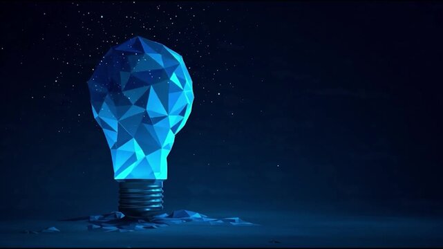 Glowing Low Poly Light Bulb in Dark.