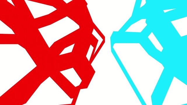 Red and cyan broken line animation, rapid changes.