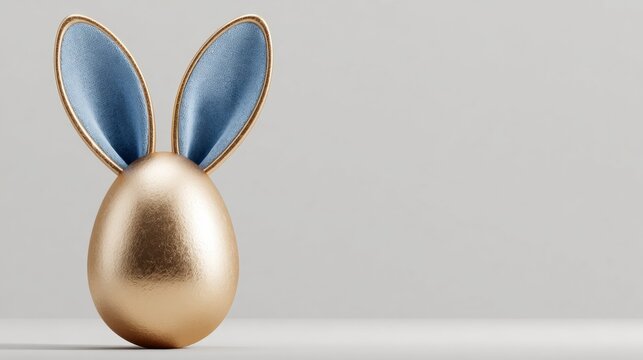 Easter gold egg with blue bunny ears	
