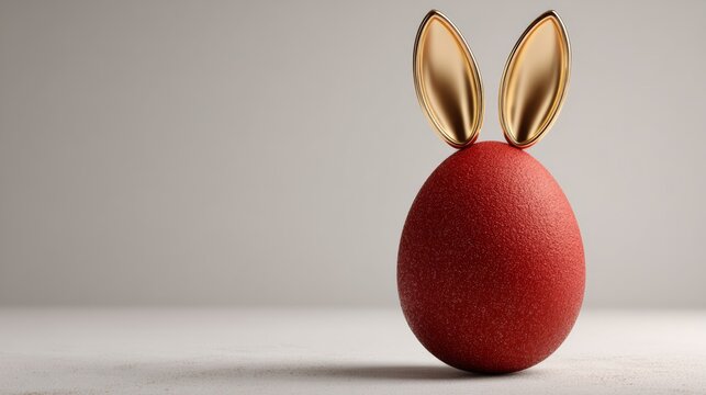 Easter red egg with gold bunny ears	
