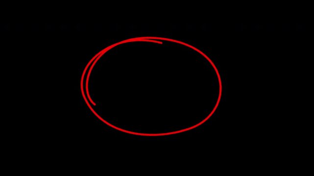 Animated red circle marker drawing effect, hand-drawn highlighter scribble, grunge marker pen style. Сopy space. Transparent background