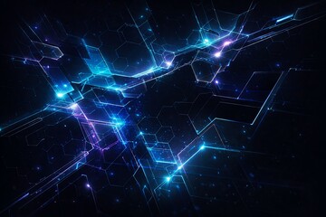 Fototapeta premium Futuristic Blue Digital Network with Hexagon Technology Pattern